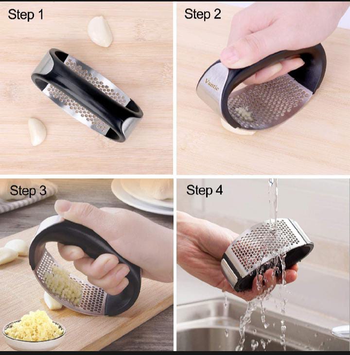Manual Garlic Press Rocker with Handle Stainless Steel Garlic Crusher Squeezer Slicer
